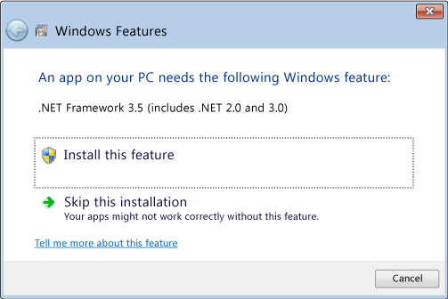 .NET Framework installation screen