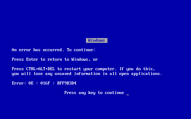 Blue screen of death (BSOD) with error code