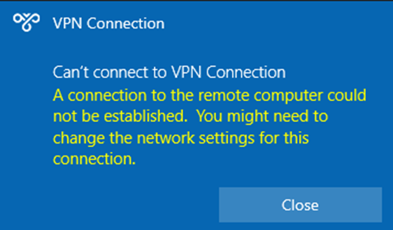 Computer with a VPN error message.