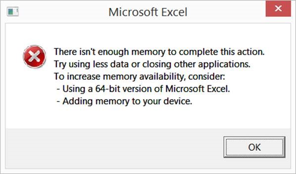 Excel error message dialog box