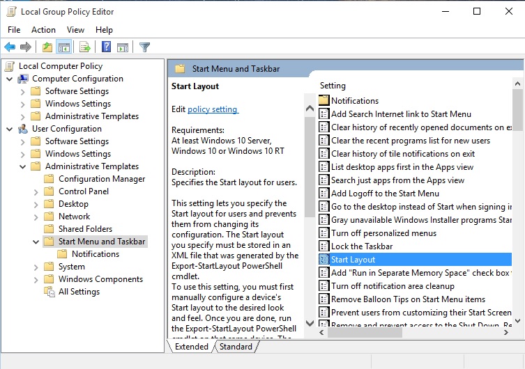 Group policy management screen