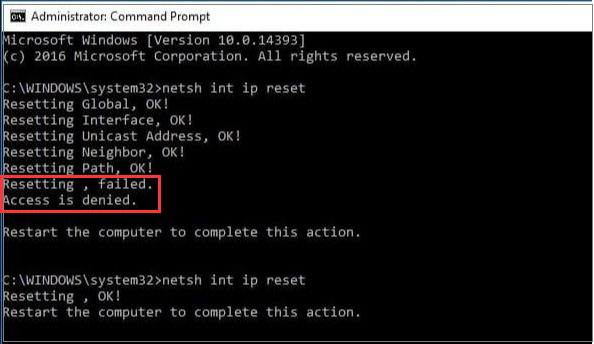 Open Command Prompt as an administrator.
Type netsh int ip reset and press Enter.