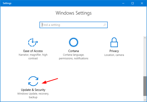 Open Settings by pressing Win+I.
Click on Update &amp; Security.