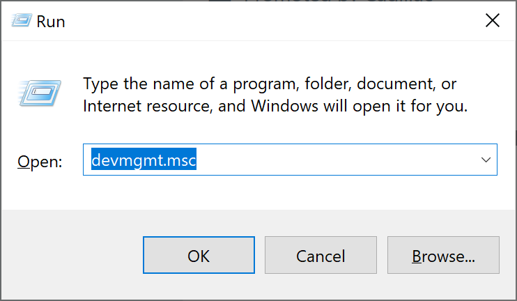 Press the Windows key + R on your keyboard to open the Run dialog box.
Type "devmgmt.msc" in the Run dialog box and press Enter.