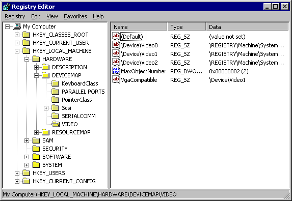 Registry settings window