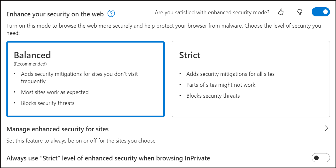 Web browser with security settings