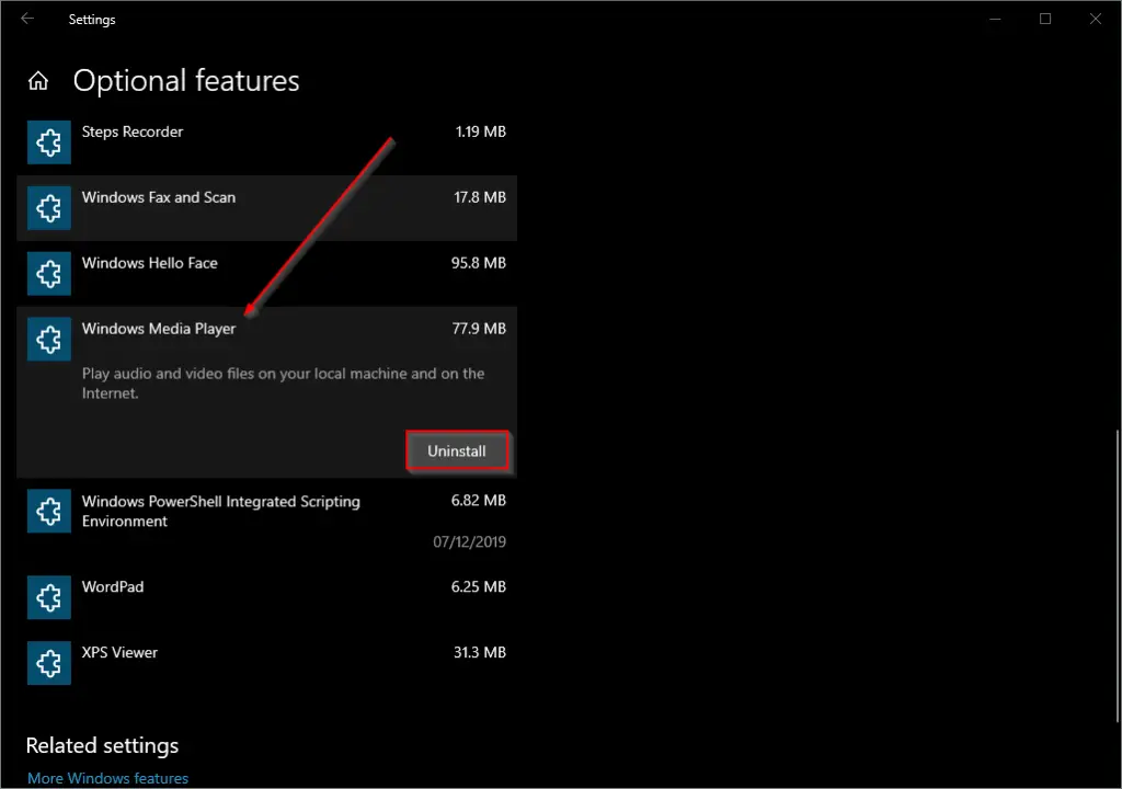 Windows Media Player settings menu
