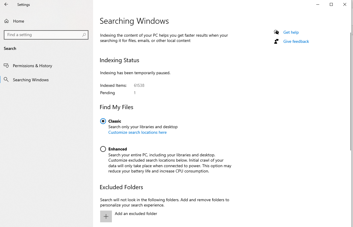 Windows Search Troubleshooter interface