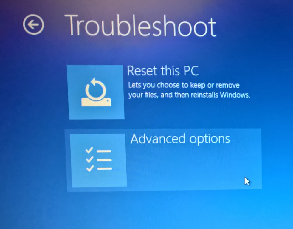 Windows troubleshooting screen