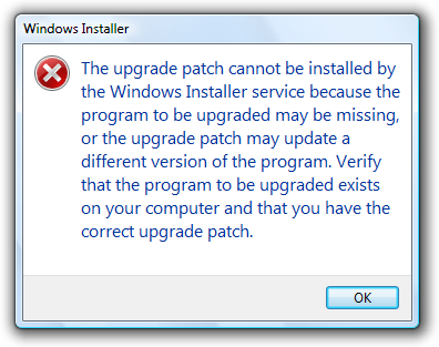 Windows update error message