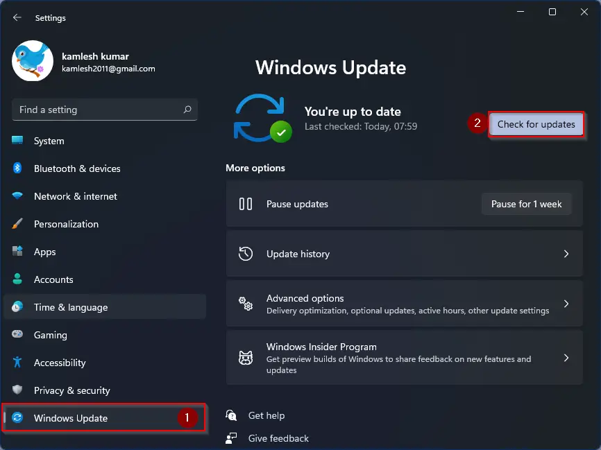 Windows update window
